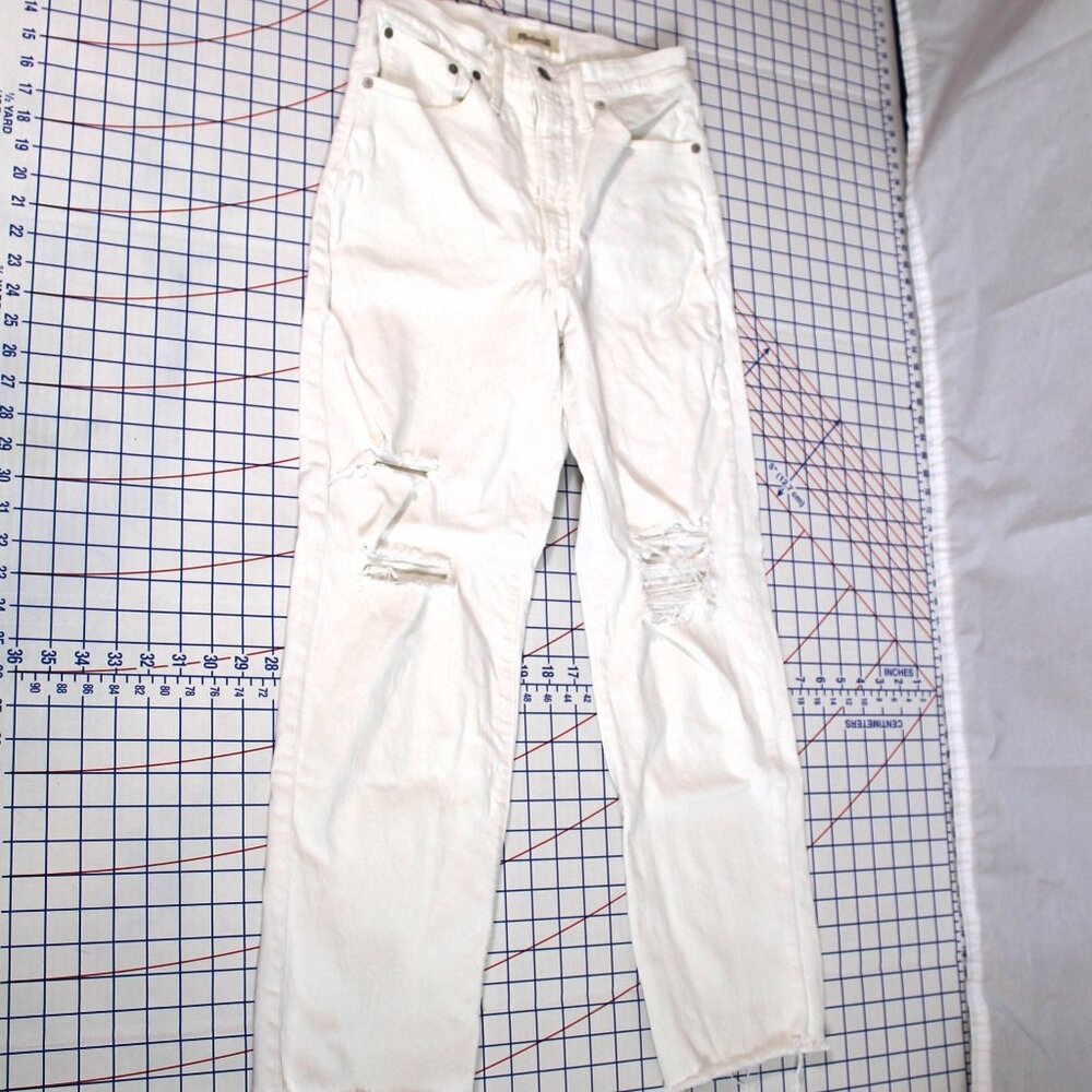 Madewell Perfect Vintage Straight Jeans Distressed Sky High Raw Hem Off-White 27